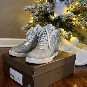 Super super cute silver sparkle wedge sneakers